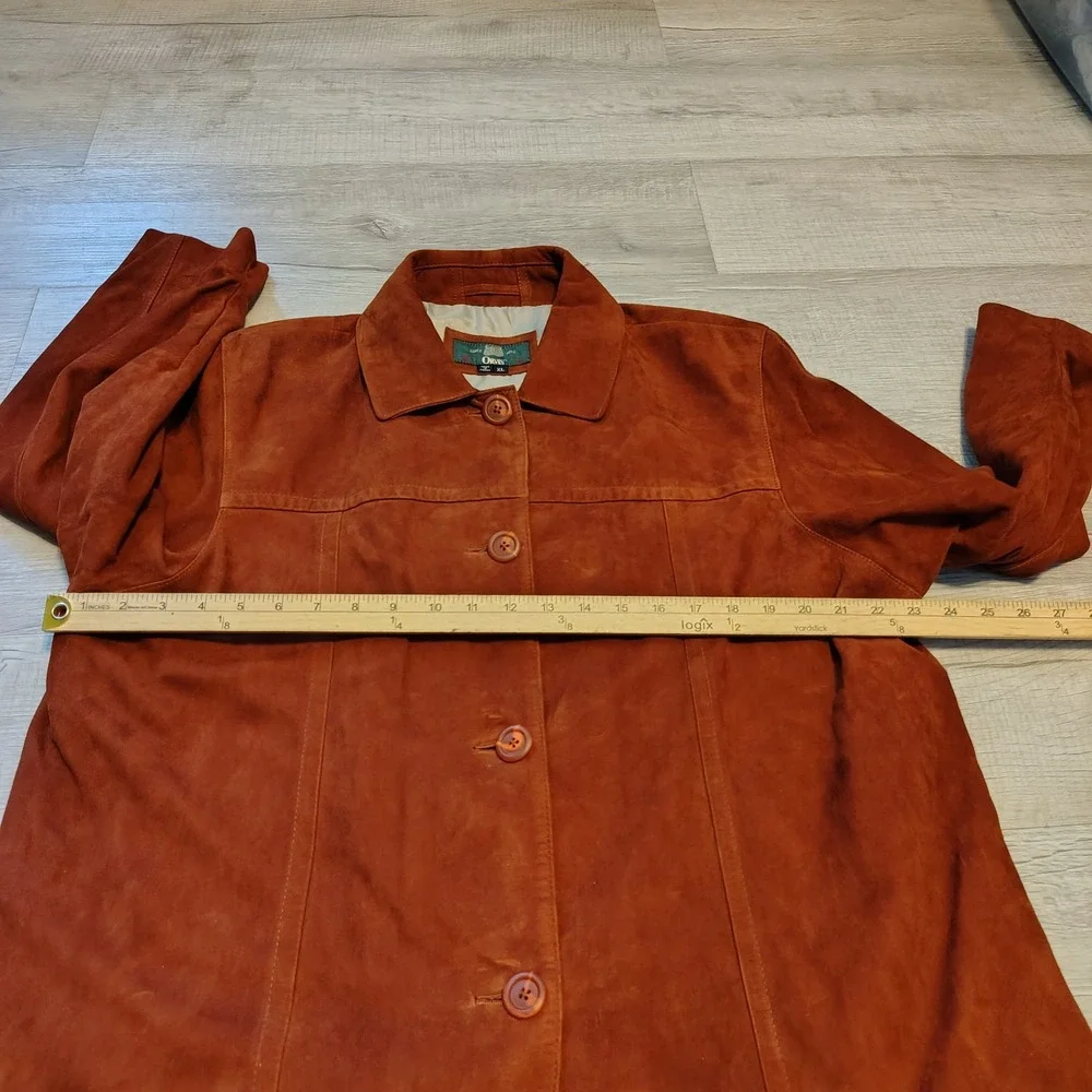 Orvis Womens XL Burnt Orange Suede Leather Jacket Button Front Coat Brown VTG 90